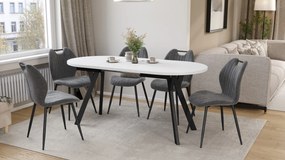 Mazzoni ALMO Biely mat / čierne nohy - OVÁLNY ROZKLADACÍ STÔL 140-240 cm PRE 10-12 OSÔB