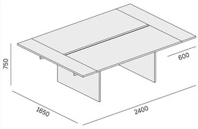 Stôl double SOLID + 2x prísed, 2400 x 1650 x 743 mm, orech