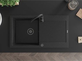 Mexen Leo, drez granitový 900x500x190 mm, 1-komorový, čierna-strieborná metalíza s čiernym sifónom, 6501901010-73-B