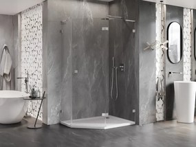 Mexen Lunar, L pravý výklopný päťuholníkový sprchový kút 100x90 cm, 8mm číre sklo, oceľový profil, 831L-100P-090L-97-00-P
