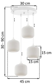 Závesné svietidlo Riffle, 4x biele sklenené tienidlo, w, o