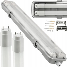 Hermetické svietidlo 120cm lampa + 2x LED trubice vodotesné 6000k studená teplota