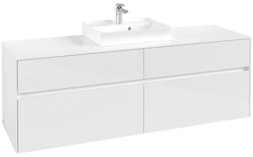 VILLEROY &amp; BOCH Collaro závesná skrinka pod umývadlo na dosku (umývadlo v strede), 4 zásuvky, 1600 x 500 x 548 mm, Glossy White, C07700DH