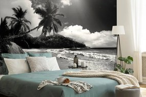 Fototapeta pláž na ostrove Seychely v čiernobielom - 150x100