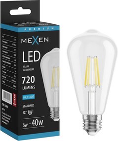 Mexen Vintis, LED filamentová žiarovka E27, ST64, 6 W, studená biela 6500K, číra, L152-E27-0665-00