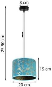 Závesné svietidlo Werona 4, 1x modré textilné tienidlo so vzorom, (výber z 2 farieb konštrukcie), (fi 20cm), g