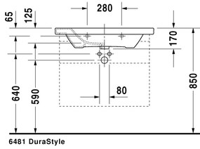 Duravit DuraStyle - Umývadlo do nábytku 800x480 mm, 1 otvor pre batériu prepichnutý, biela 2320800000