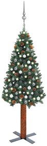 Úzky vianočný stromček s LED a sadou gulí zelený 210 cm PVC 3077910