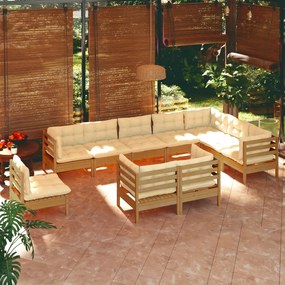 10-dielna záhradná súprava s vankúšmi medovo-hnedá borovica 3096782