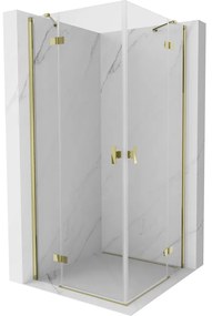 Mexen Mist-H Duo, 2-krídlový výklopný sprchový kút 105 x 105 cm, číre sklo, zlatý lesklý profil, 8A5-105L-105P-50-00