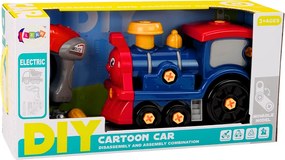 LEAN Toys Lokomotíva na skrutkovanie s motívom z rozprávok – DIY, tmavomodrá
