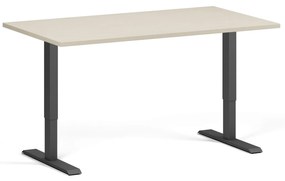 Výškovo nastaviteľný stôl, 140x80 cm, 2 motory, čierna podnož, breza