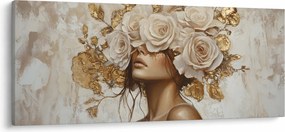 Obraz - Dievča s ružami (120x50 cm)