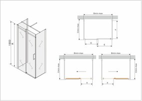 Mexen OMEGA 3-stenný sprchovací kút 110x100cm, 8mm sklo, chrómový profil-číre sklo, 825-110-100-03-00