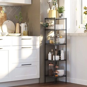 Kovový regál 5-úrovňový, s odnímateľnými háčikmi, čierny