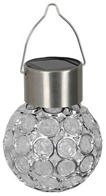 Exteriérové solárne závesné svietidlo Ring, 1x strieborné krištáľové tienidlo, RGB