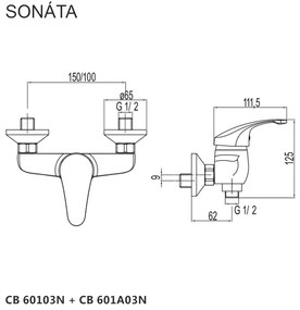 Mereo Mereo, Sprchová súprava Sonáta a sprchová batéria Sonáta 150 mm, MER-CB609