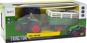 LEAN Toys Poľnohospodársky traktor s prívesom a vidlicami, dvojité kolesá, diaľkovo ovládaný RC