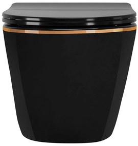Rea Carlo Mini, závesné WC + toaletné sedadlo, čierna lesklá-zlatý okraj, REA-C4695