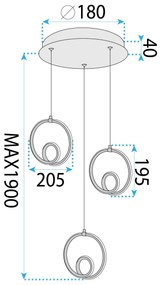Toolight Toolight, LED závesné svietidlo 32W, 3000K, 2500lm, LHJ095-3CP, biela-zlatá lesklá, OSW-50068