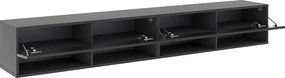 Závěsný TV stolek Derby 280 cm černý mat/černý lesk