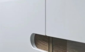 Vysoká vitrína Linate, biely lesk/dub, ľavé dvere