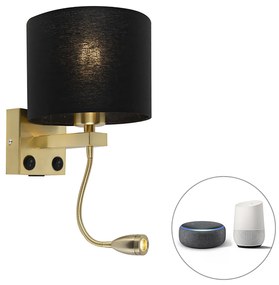 Chytrá nástenná lampa zlatá s USB a čiernym tienidlom vrátane Wifi A60 - Brescia