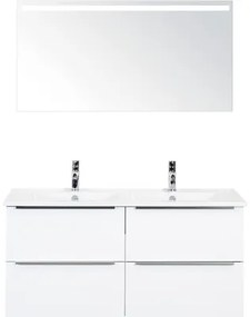 Kúpeľňový nábytkový set Pulse 120 cm s keramickým dvojitým umývadlom biela vysoko lesklá a zrkadlom s LED osvetlením 84726201