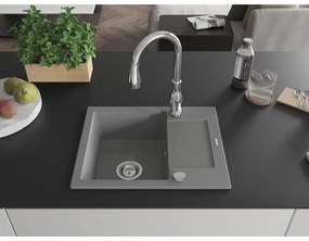 Mexen Enzo, 1-komorový granitový drez 576x465x174 mm a drezová batéria Savita, šedá, 6506-71-672601-00