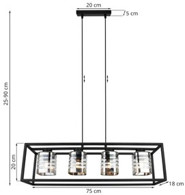 Závesné svietidlo HELIX CAGE, 4x sklenené tienidlo so vzorom v kovovom ráme