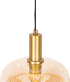 Inteligentné závesné svietidlo čierne s mosadzou a jantárovým sklom vrátane Wifi G95 - Zuzanna