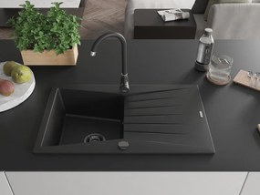 Mexen Cesar, granitový drez 775x470x190 mm, 1-komorový, čierna s čiernym sifónom, 6514771010-77-B