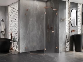 Mexen Lunar, L pravý výklopný päťuholníkový sprchový kút 100 x 80 cm, 8mm číre sklo, profil medená matná, 831L-100P-080L-65-00-P