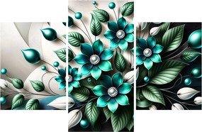 Obraz - 3D tyrkysové kvety (90x60 cm)