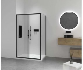 Cerano Varone, sprchovací kút s posuvnými dverami 100(dvere) x 100 (stena) x 195 cm, 6mm číre sklo, čierny profil, CER-CER-DY505B-100100