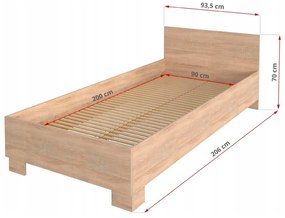 Posteľ 90x200 Svend dub sonoma s roštom