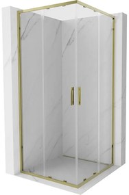 Mexen Exo, posuvný štvorcový sprchový kút 90 x 90 cm, číre sklo, zlatá, 8111-090-090-50-00