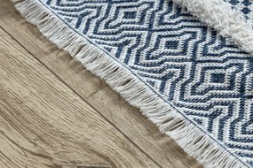 Ekologický koberec MOROC 22328 EKO SIZAL z recyklovanej bavlny, strapce, krémovo - modrý