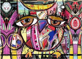 Sklenený obraz - Street art - sova (70x50 cm)