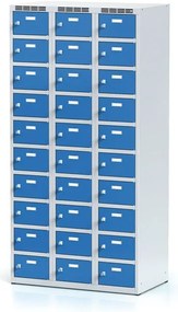 Alfa 3 Šatníková skrinka S6 s úložnými boxami, 30 boxov, 1800 x 900 x 500 mm, cylindrický zámok, modré dvere