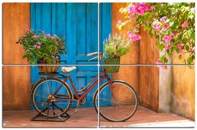 Obraz na plátne - Pristavený bicykel s kvetmi 174C (90x60 cm)