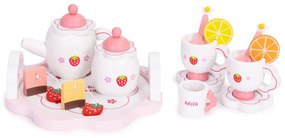 Drevený čajový set ECOTOYS 14 ks – motív jahôd