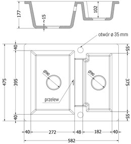 Mexen Carlos, 1,5-komorový granitový drez 582x475x177 mm a drezová batéria Aster, čierna, 6518-77-73450-07-B