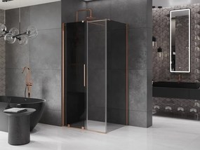 Mexen Velar, sprchový kút s posuvnými dverami 110 x 120 cm, 8mm šedé sklo, medená matná, 871-110-120-41-65