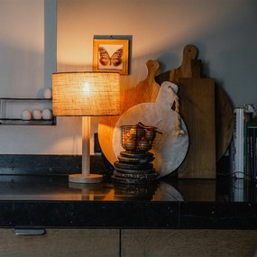 Rustikálna stolná lampa drevo s ľanovým tienidlom prírodná 25 cm - Mels