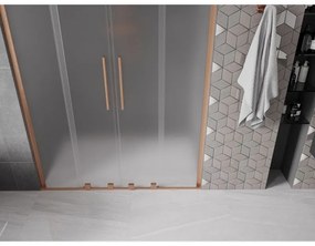 Mexen Velar L Duo, posuvné sprchové dvere do otvoru 140 cm, 8mm sklo námraza, medená matná, 871-140-003-32-65