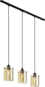 Modern railsysteem zwart met 3 hanglampen van amber glas 1-fase - Iconic Dome