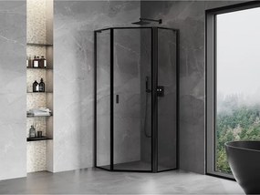 Mexen Mist L, päťuholníkový sprchový kút s krídlovými dverami, 80 x 80 cm, 8mm číre sklo, čierny profil, 8A8L-080-080-70-70-P