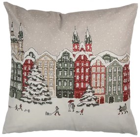 Béžová obliečka na vankúš s domčekmi Amsterdam Christmas - 45*45 cm