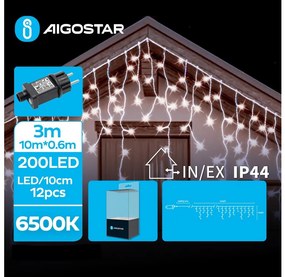 Aigostar B.V. Aigostar - LED Vonkajšia vianočná reťaz 200xLED/8 funkcií 13x0,6m IP44 studená biela AI0466